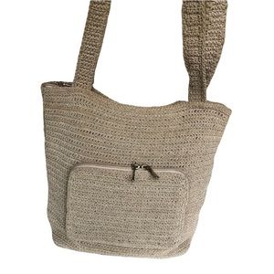 BOHO Shoulder Bag Crochet Macrame Taupe Wheat Color Vintage Like New Condition